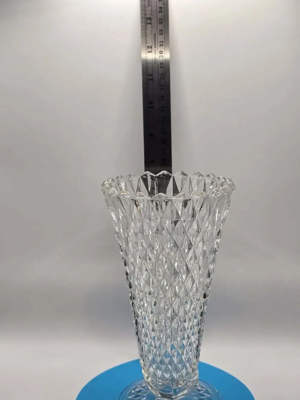 VTG Indiana Glass Diamond Point Clear Footed Pedestal Vase